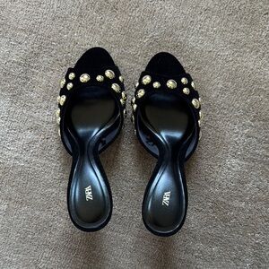 Zara Black and Gold Studded Women's Heels
